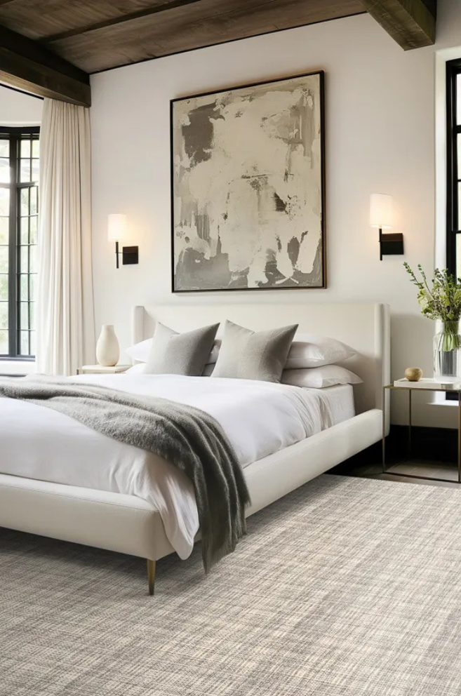 custom area rug on a hardwood bedroom floor